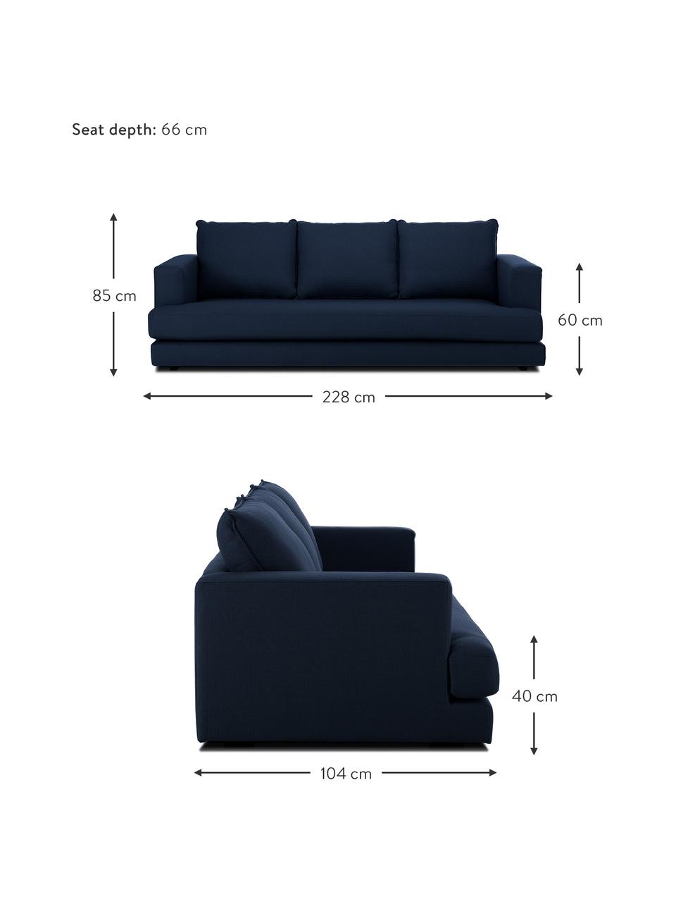 Sofa Tribeca (3-Sitzer) in Dunkelblau, Bezug: 100% Polyester Der hochwe, Gestell: Massives Buchenholz, Füße: Massives Buchenholz, lack, Webstoff Dunkelblau, B 228 x T 104 cm