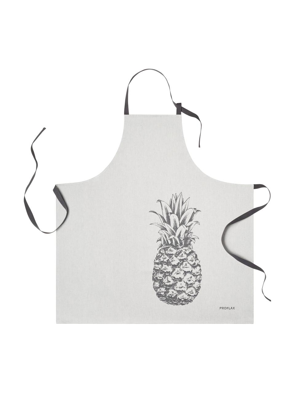 Katoenen schort Ananas, 100% katoen, Grijstinten, 80 x 80 cm