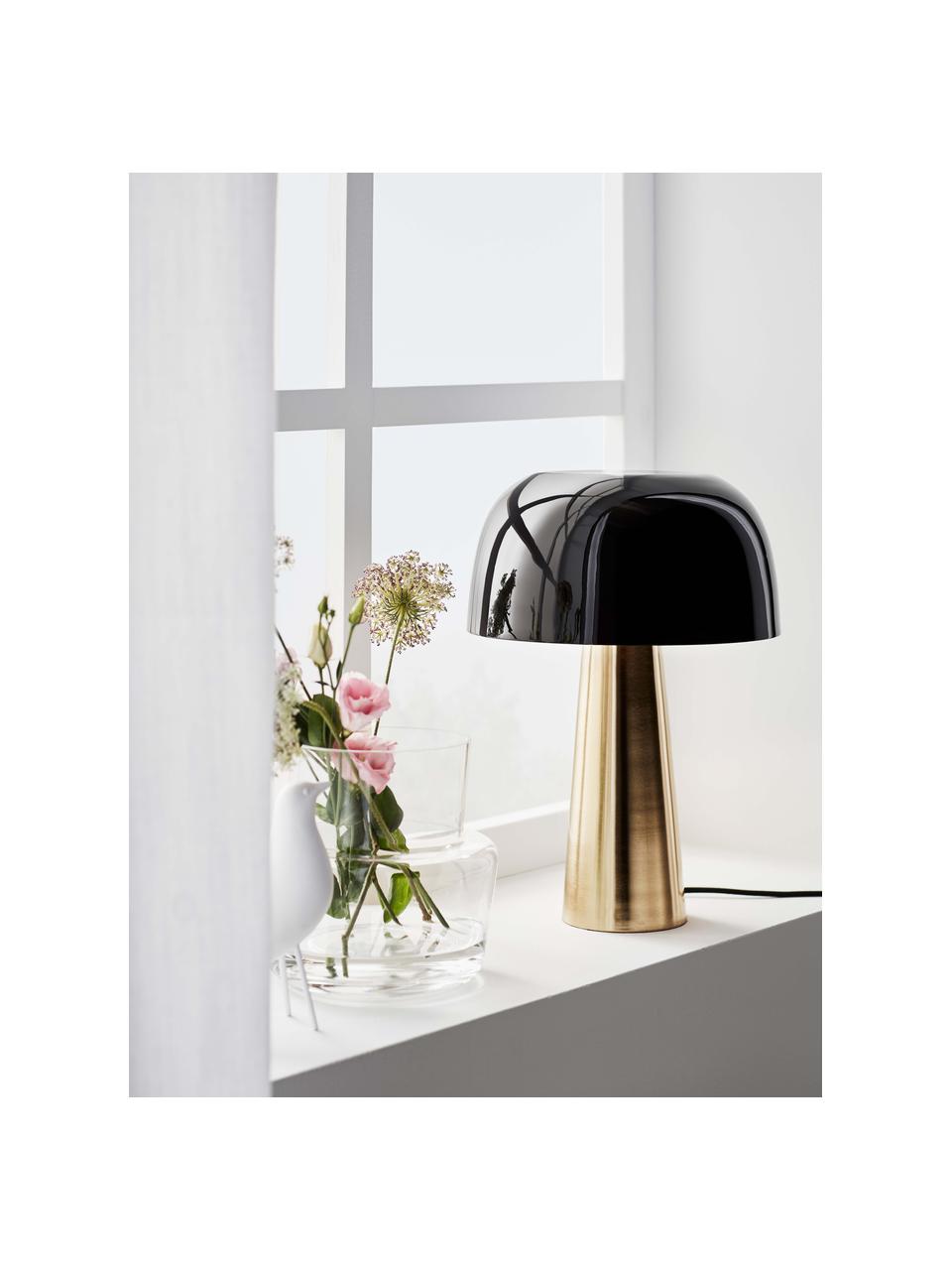 Kleine tafellamp Blanca, Lampenkap: gecoat metaal, Lampvoet: gecoat metaal, Zwart, goudkleurig, Ø 25 x H 35 cm