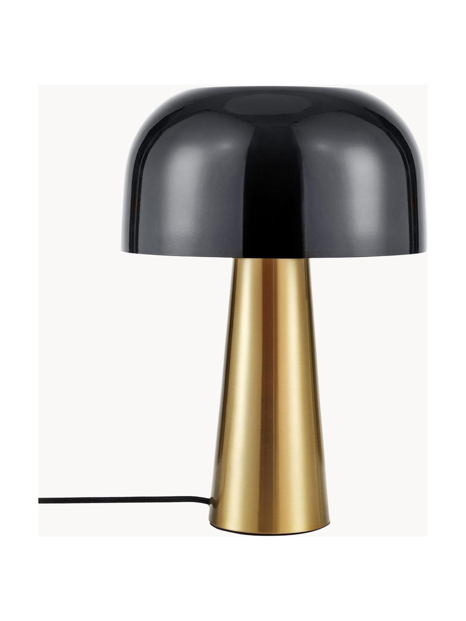 Lámpara de mesa pequeña Blanca, Pantalla: metal recubierto, Cable: cubierto en tela, Estructura: madera de roble, negro pintado Patas: dorado brillante cepillado, Ø 25 x Al 35 cm