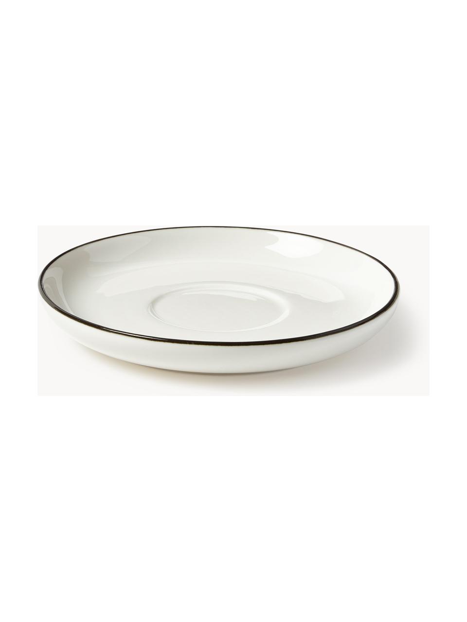 Filiżanka do espresso ze spodkiem Facile, 2 szt., Porcelana twarda (ok. 50% kaolin, 25% kwarc i 25% szpat), Złamana biel z czarną krawędzią, Ø 7 x W 6 cm, 125 ml