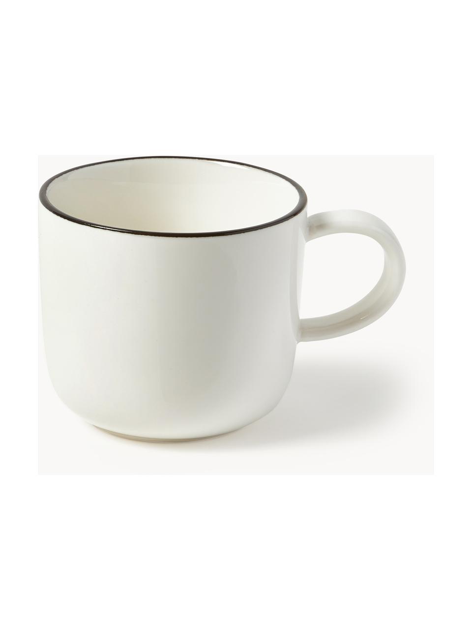 Filiżanka do espresso ze spodkiem Facile, 2 szt., Porcelana twarda (ok. 50% kaolin, 25% kwarc i 25% szpat), Złamana biel z czarną krawędzią, Ø 7 x W 6 cm, 125 ml