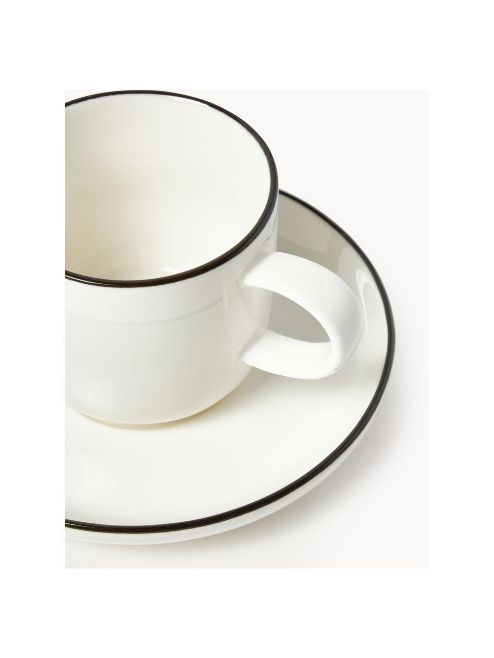 Filiżanka do espresso ze spodkiem Facile, 2 szt., Porcelana twarda (ok. 50% kaolin, 25% kwarc i 25% szpat), Złamana biel z czarną krawędzią, Ø 7 x W 6 cm, 125 ml