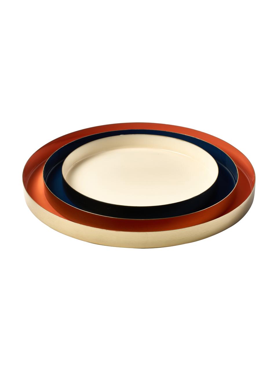 Set 3 vassoi decorativi Camila, Metallo rivestito, Arancione, blu scuro, beige, Set in varie misure