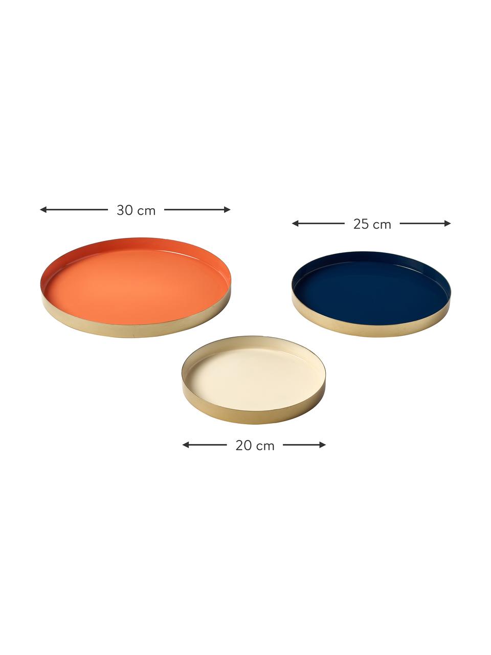 Decoratief dienblad set Tavi, 3-delig, Gecoat metaal, Oranje, donkerblauw, beige, Set met verschillende formaten