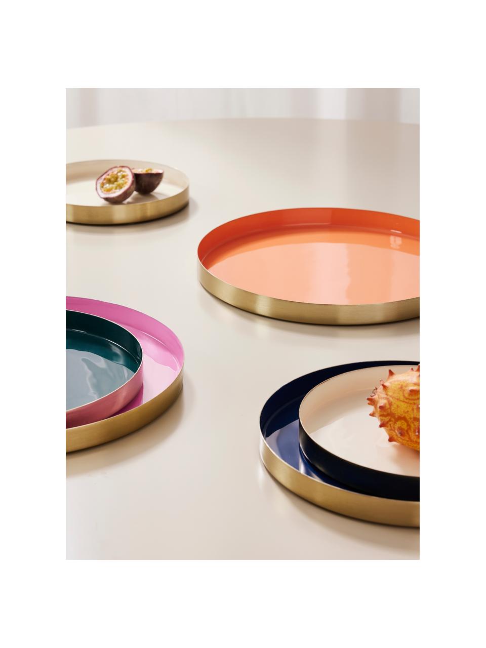 Set de bandejas decorativas Camila, 3 uds., Metal recubierto, Naranja, azul oscuro, beige, Set de diferentes tamaños