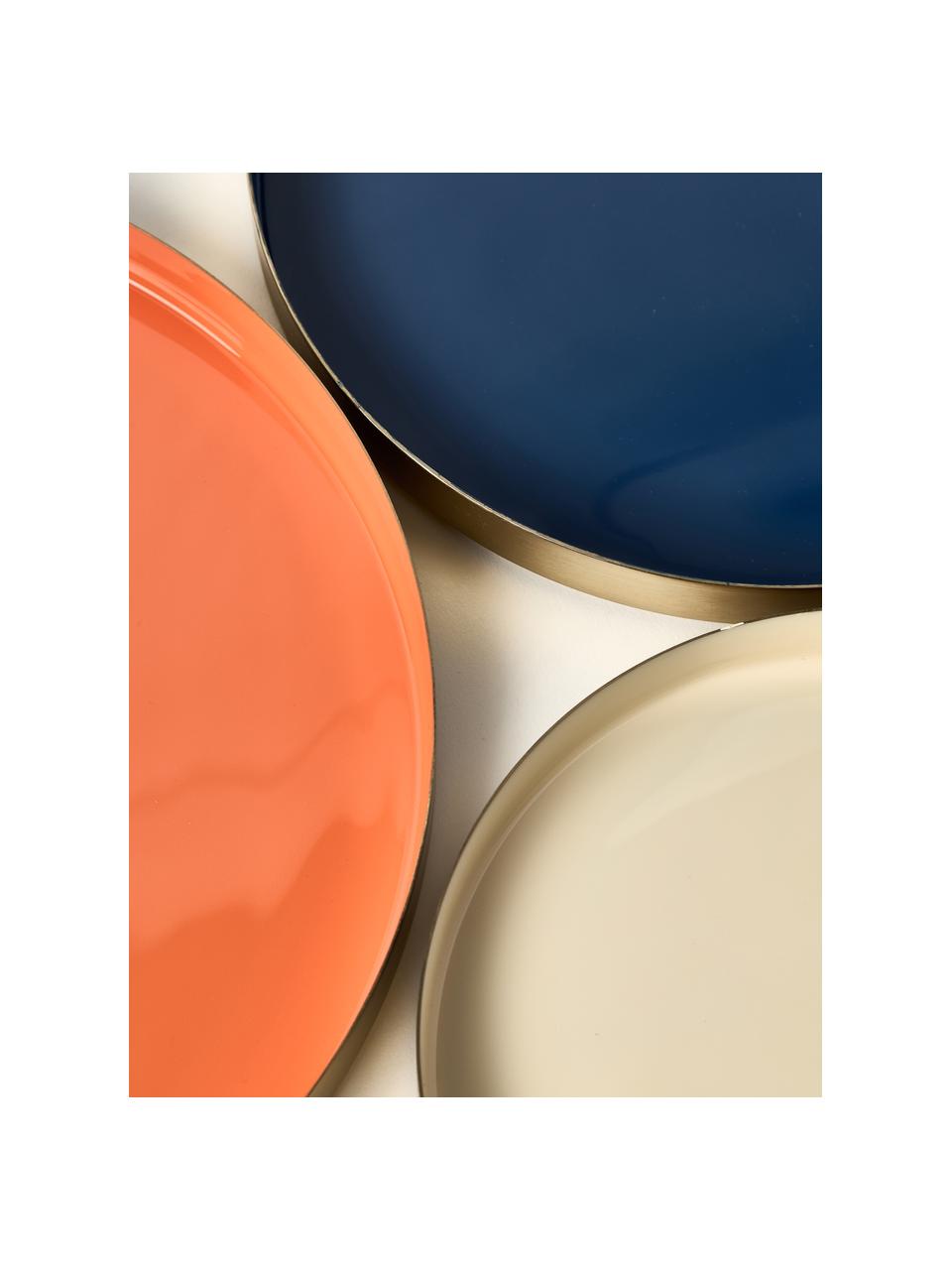 Plateaux décoratifs Tavi, 3 élém., Métal, enduit, Orange, bleu foncé, beige, Lot de différentes tailles