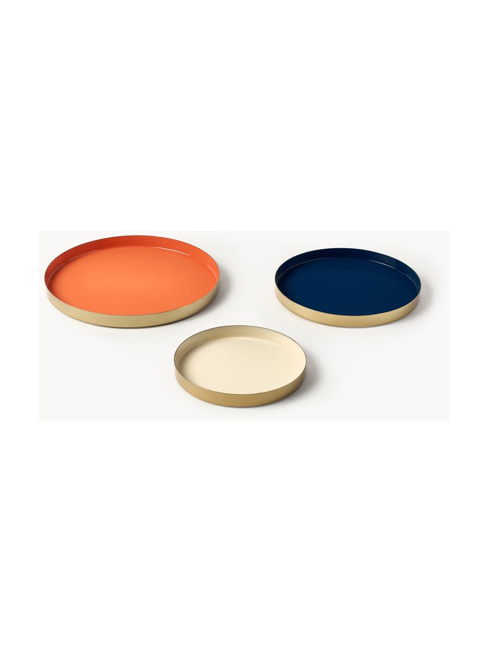 Decoratieve dienbladen Tavi, set van 3, Gecoat metaal, Oranje, donkerblauw, beige, Set met verschillende formaten