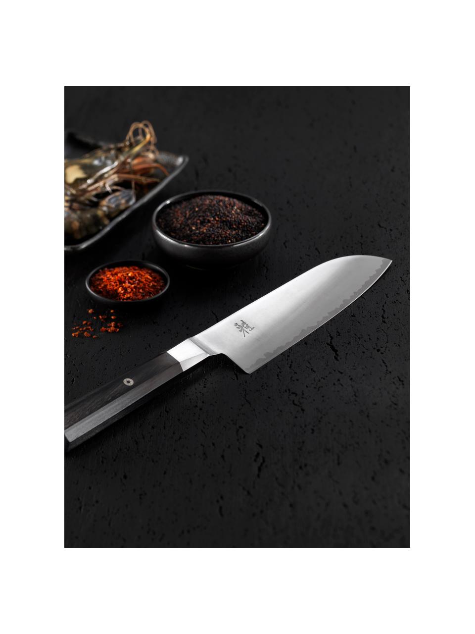 Nóż Santoku Miyabi, Odcienie srebrnego, ciemne drewno naturalne, D 33 cm