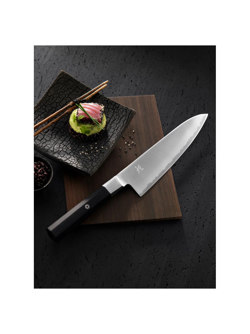 Nóż Santoku Miyabi, Odcienie srebrnego, ciemne drewno naturalne, D 33 cm