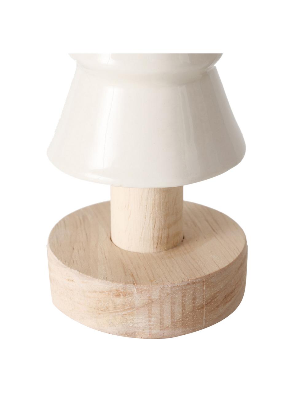 Dekoracja z kamionki Shelter, Stelaż: drewno naturalne, Biały, drewno naturalne, Ø 6 x W 15 cm