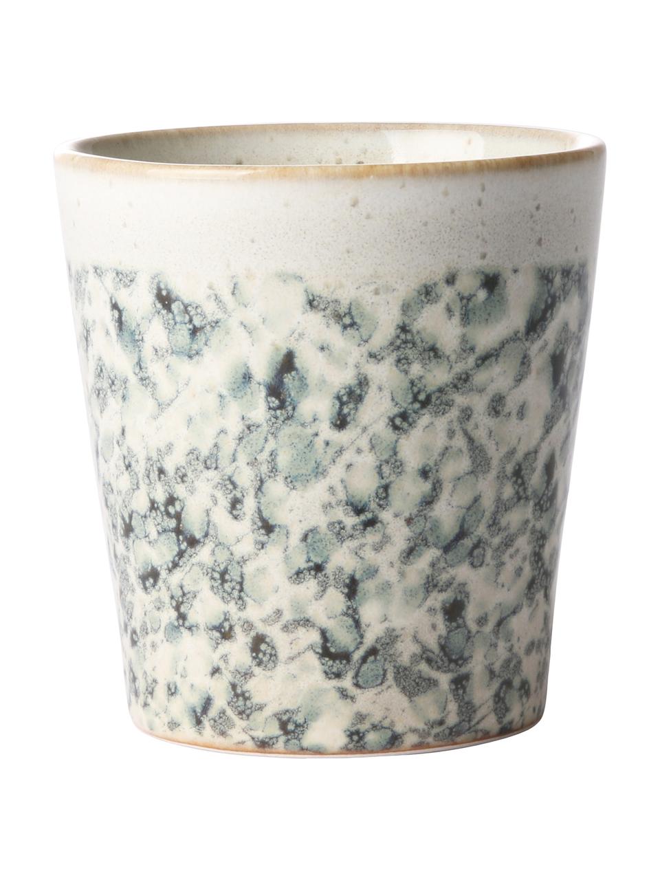Sada ručně vyrobených XS pohárků 70's, 4 díly, Kamenina, Odstíny zelené, odstíny béžové, Ø 8 cm, V 8 cm, 200 ml