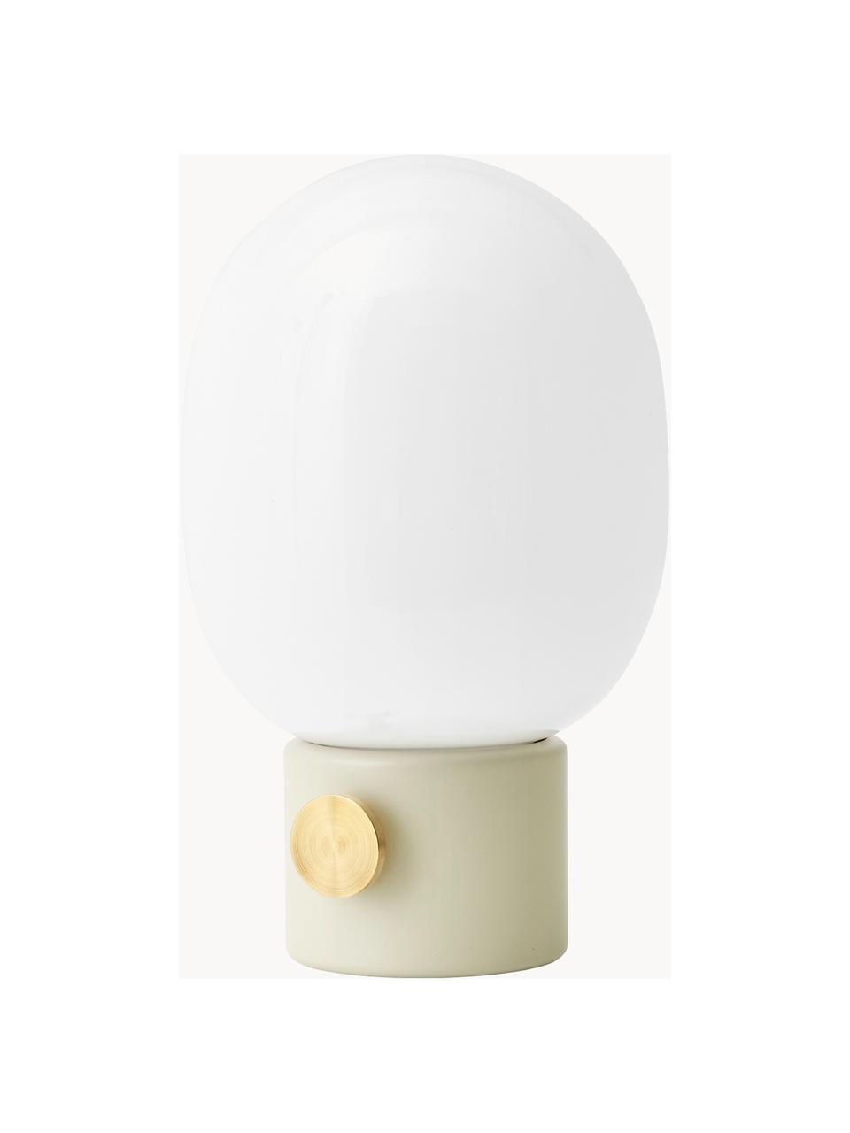 Kleine dimmbare Tischlampe JWDA, H 29 cm, Lampenschirm: Opalglas, Weiss, Hellbeige, Goldfarben, Ø 17 x H 29 cm