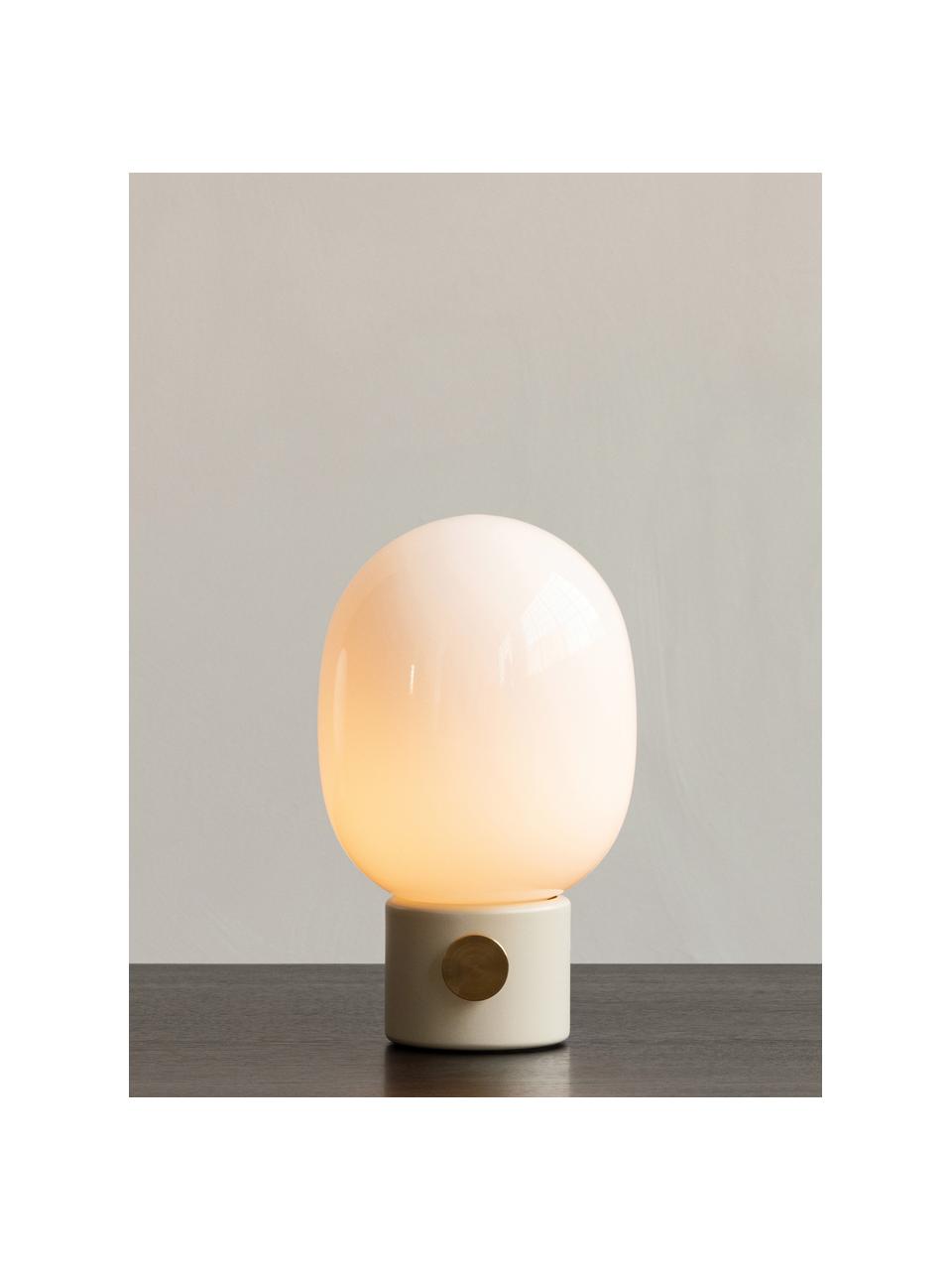 Kleine dimmbare Tischlampe JWDA, H 29 cm, Lampenschirm: Opalglas, Weiss, Hellbeige, Goldfarben, Ø 17 x H 29 cm