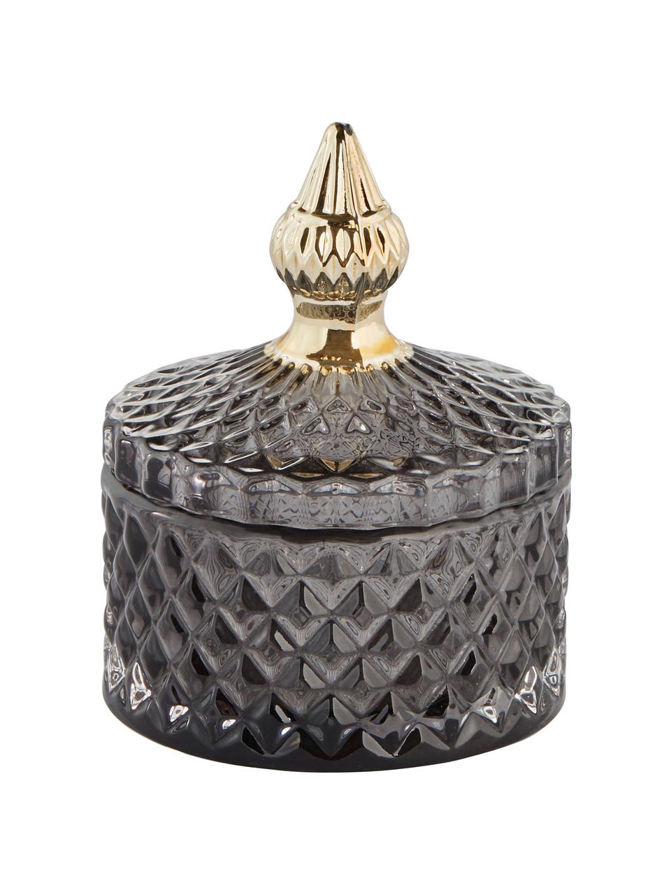 Petite boîte de rangement en verre Miya, Verre, Gris foncé, couleur dorée, Ø 9 x haut. 11 cm