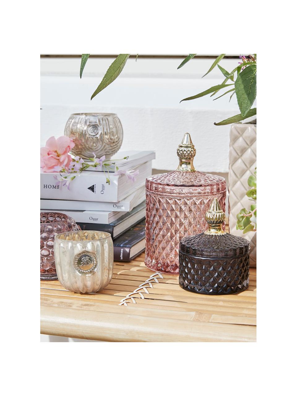 Bote decorativo pequeño Myan, Vidrio, Gris oscuro, dorado, Ø 9 x Al 11 cm