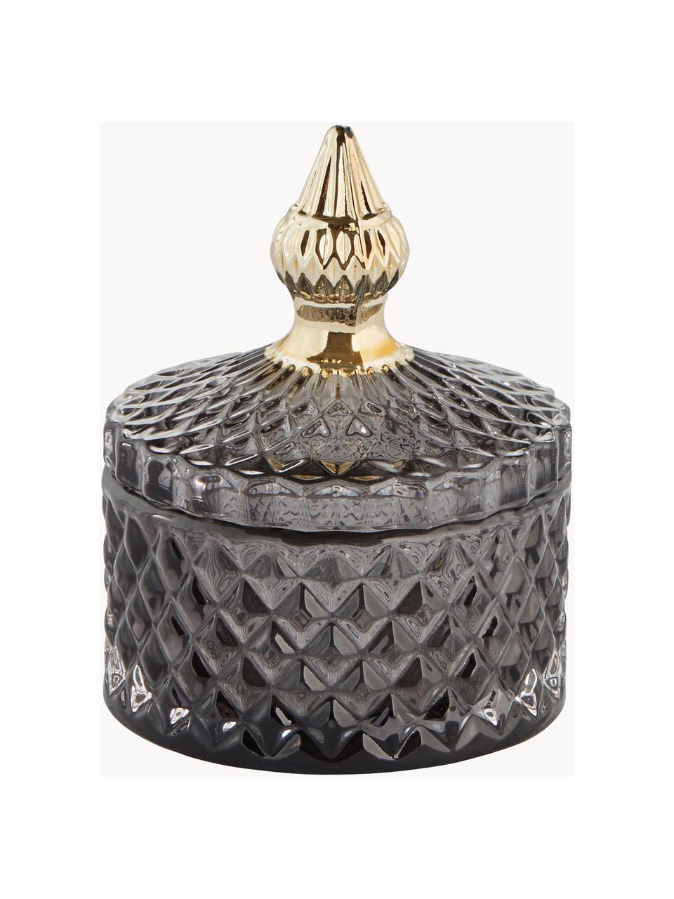 Kleine opbergpot Myan, Glas, Donkergrijs, goudkleurig, Ø 9 x H 11 cm