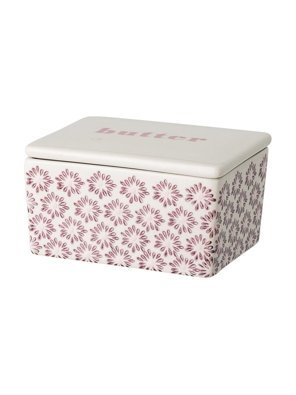 Burriera con motivo fiori in rilievo Maya, Gres, Bianco crema, lilla, rosa, Larg. 13 x Alt. 7 x Prof. 9 cm