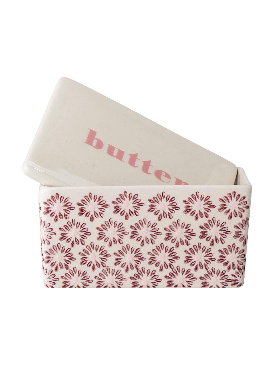 Burriera con motivo fiori in rilievo Maya, Gres, Bianco crema, lilla, rosa, Larg. 13 x Alt. 7 x Prof. 9 cm