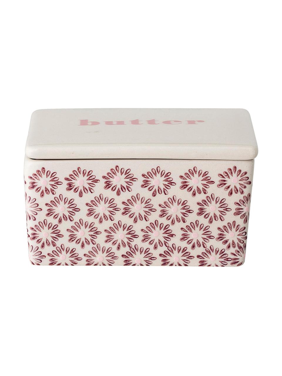 Botervloot Maya met bloemenpreeg, Keramiek, Crèmewit, lila, roze, B 13 x H 7 x D 9 cm