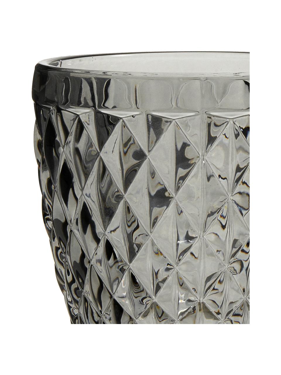 Vasos con relieve Diamond, 6 uds., Vidrio, Gris oscuro, ligeramente transparente, Ø 9 x Al 10 cm