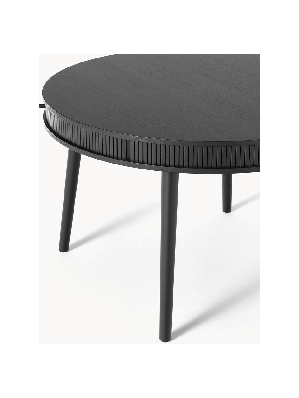 Mesa de comedor redonda Calary, Ø 120 cm, con espacio de almacenamiento, Tablero: tablero de fibra de densi, Patas: madera de roble, Madera de roble pintado en negro, Ø 120 cm