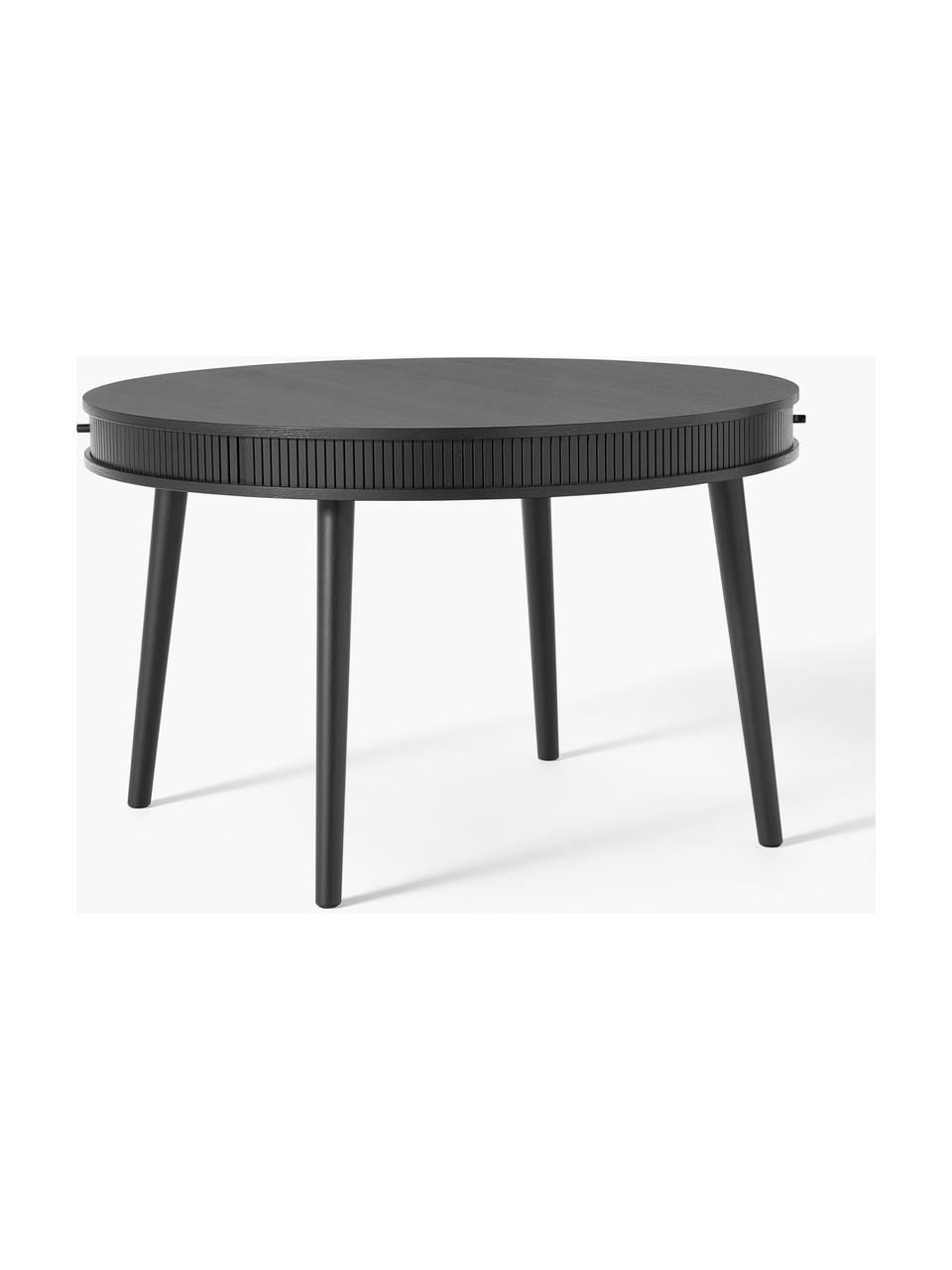 Okrúhly stôl s úložným priestorom Calary, Ø 120 cm, Dubové drevo, čierna lakovaná, Ø 120 cm