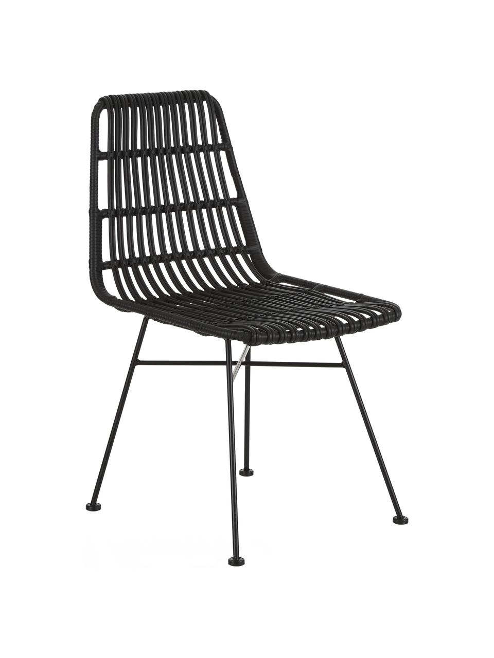 Chaises en polyrotin Costa, 2 pièces, Noir, larg. 47 x prof. 61 cm