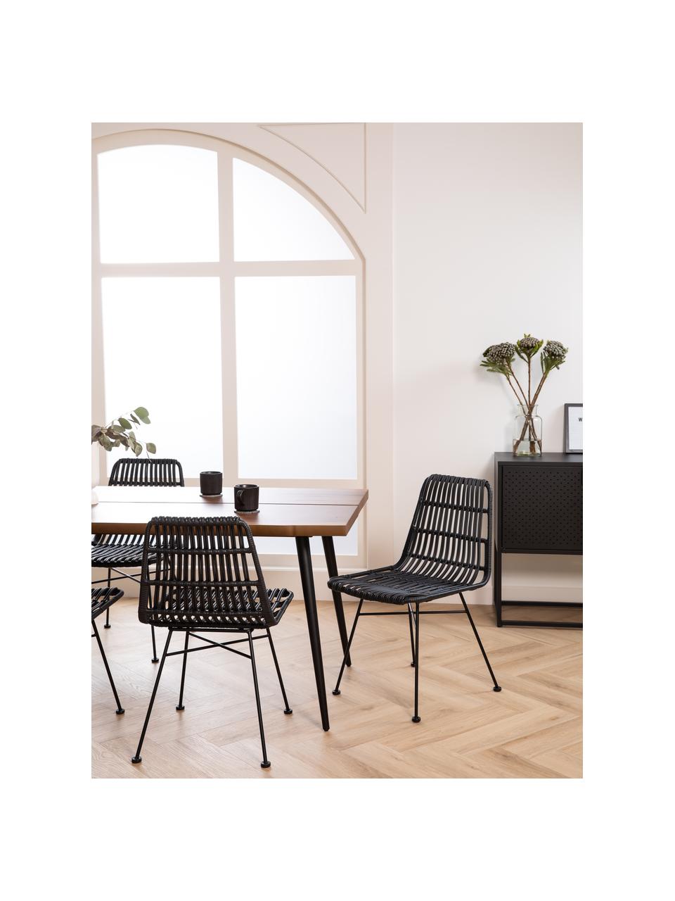 Polyrotan stoelen Costa, 2 stuks, Zitvlak: polyethyleen vlechtwerk, Frame: gepoedercoat metaal, Zwart, zwart, B 47 x D 61 cm