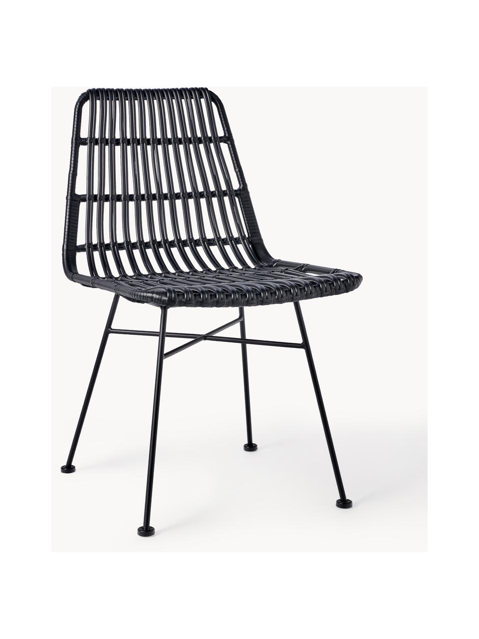 Krzesło z polirattanu Costa, 2 szt., Stelaż: metal malowany proszkowo, Czarny, S 47 x G 61 cm