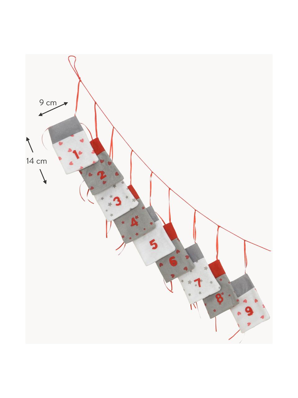 Adventskalender Bagga, Filz, Rot, Grau, Weiß, B 9 x H 14 cm