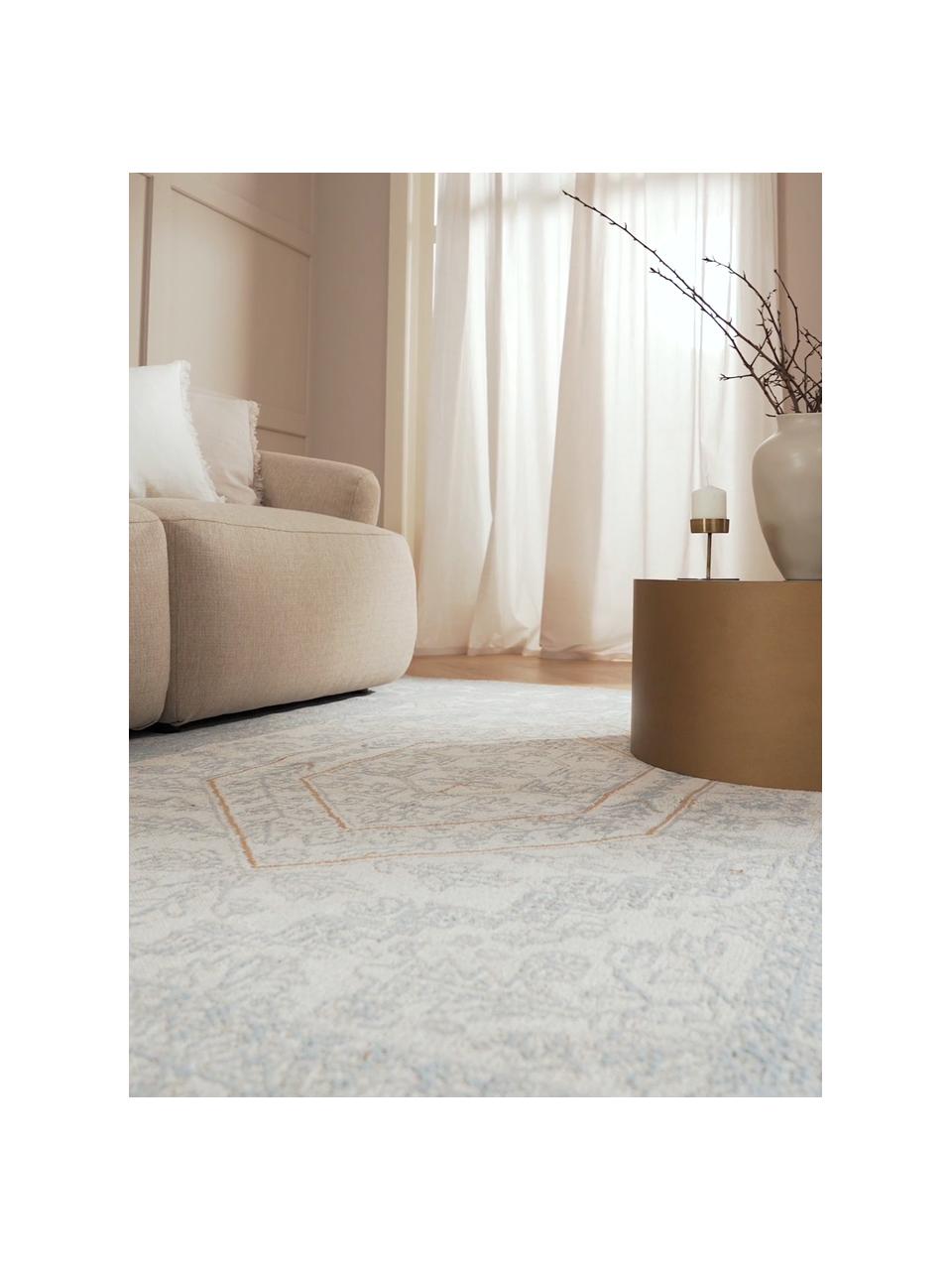 Alfombra artesanal de chenilla Magalie, 95% chenilla de algodón, 5% poliéster, Gris azulado, blanco crema, gris pardo, An 160 x L 230 cm (Tamaño M)