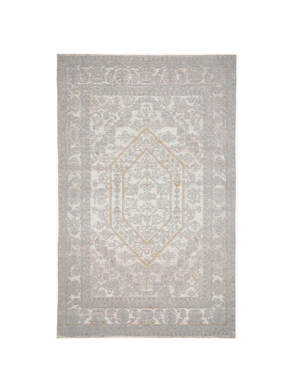 Tapis vintage chenille tissé main Magalie, 95 % coton-chenille, 5 % polyester, Gris clair, blanc crème, larg. 160 x long. 230 cm (taille M)