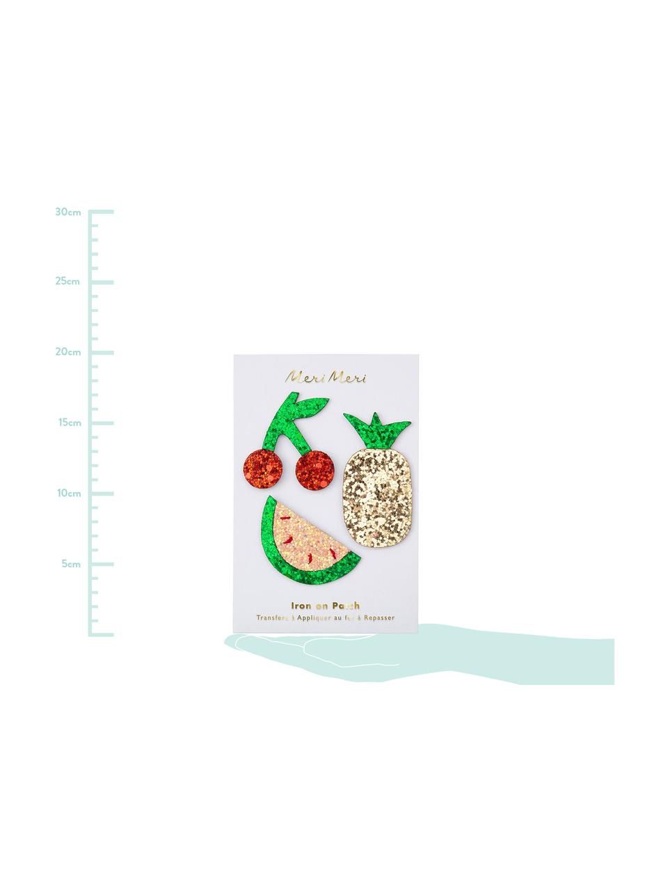 Komplet łat Fruit, 3 elem., Płótno bawełniane, Zielony, czerwony, odcienie złotego, błyszczący, Komplet z różnymi rozmiarami