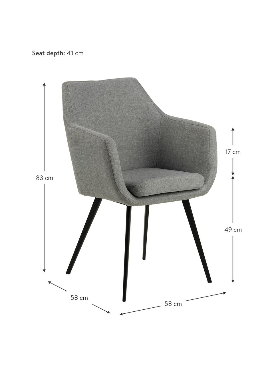 Židle s područkami Nora, Světle šedá, černá, Š 58 cm, H 58 cm