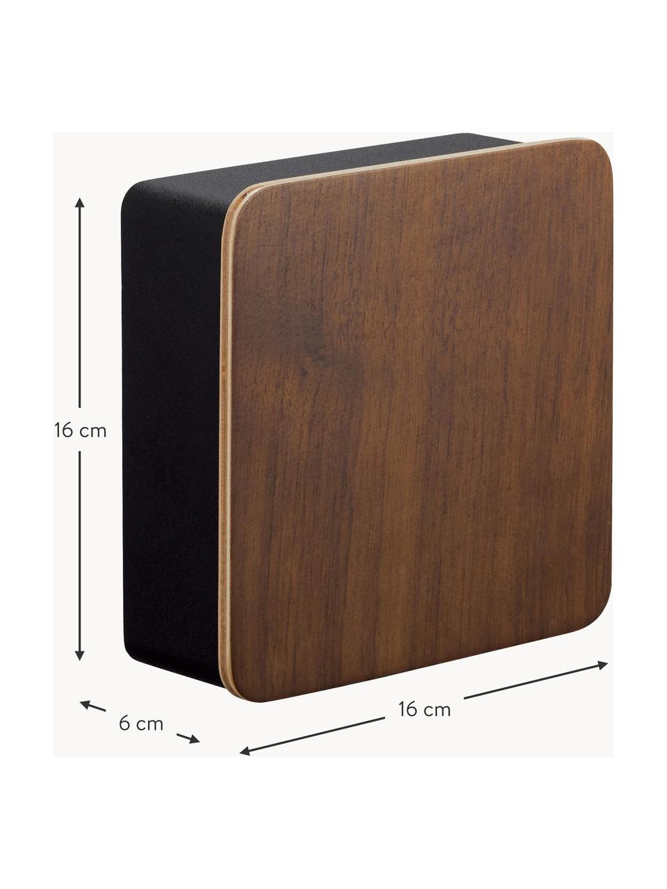 Magnetyczne pudełko na klucze Rin, Stelaż: stal malowana proszkowo, Czarny, ciemne drewno naturalne, S 16 x W 16 cm