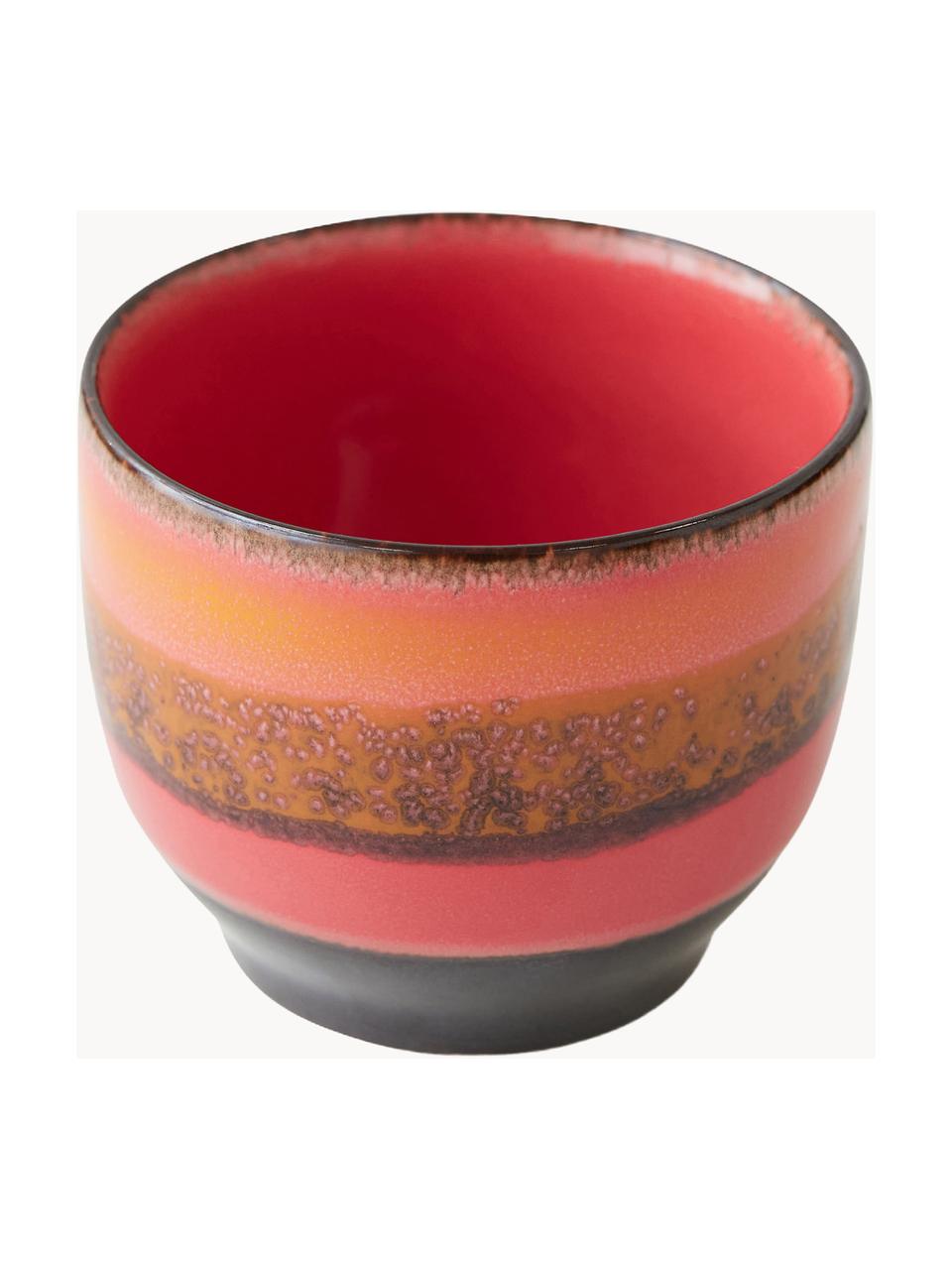 Ručně vyrobené keramické pohárky na kávu 70's, 4 ks, Keramika, Odstíny červené, antracitová, Ø 8 cm, V 7 cm, 230 ml