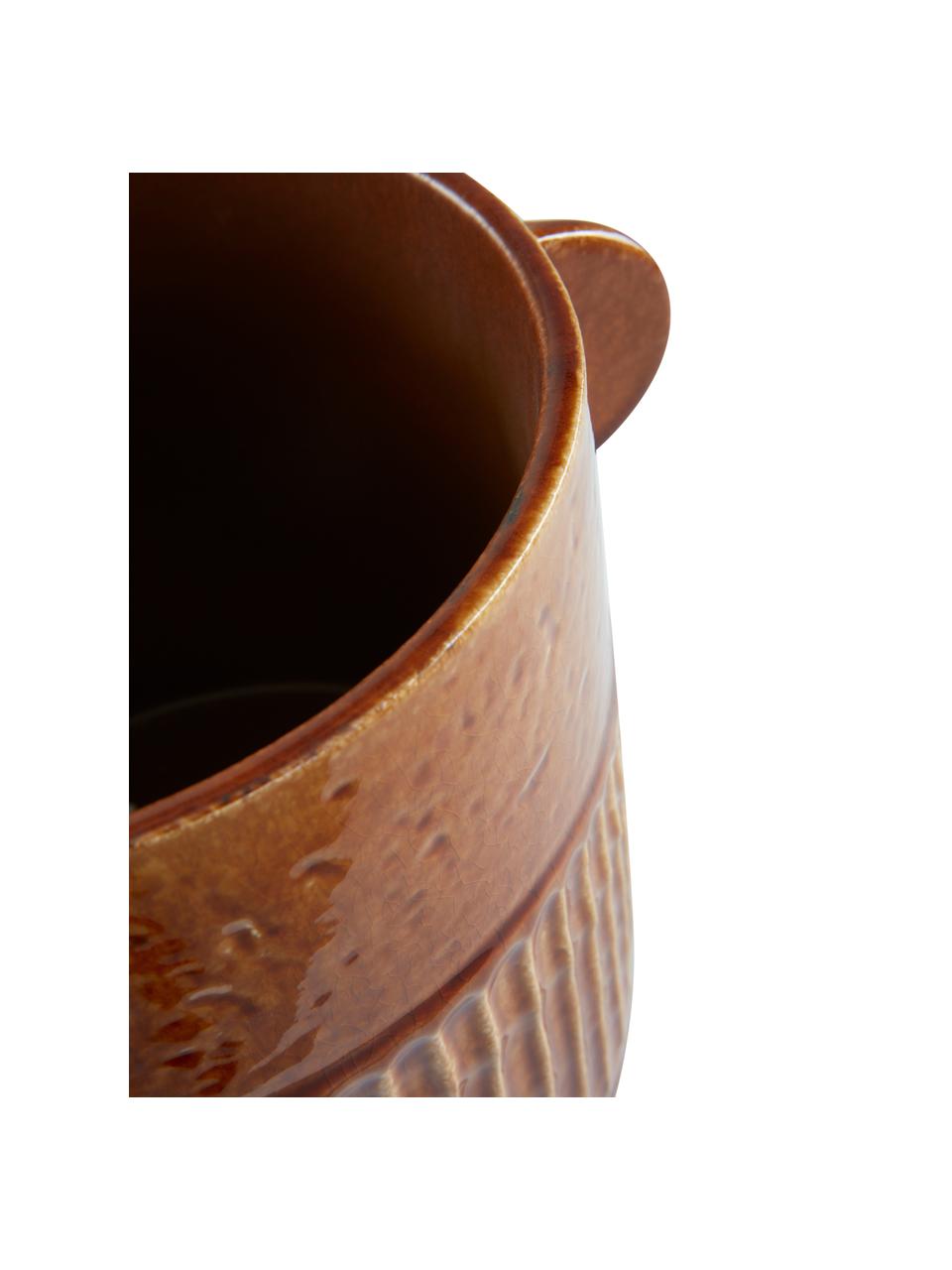 Ręcznie wykonana osłonka na doniczkę z ceramiki Ernie, Ceramika szkliwiona, Brązowy, Ø 21 x W 22 cm