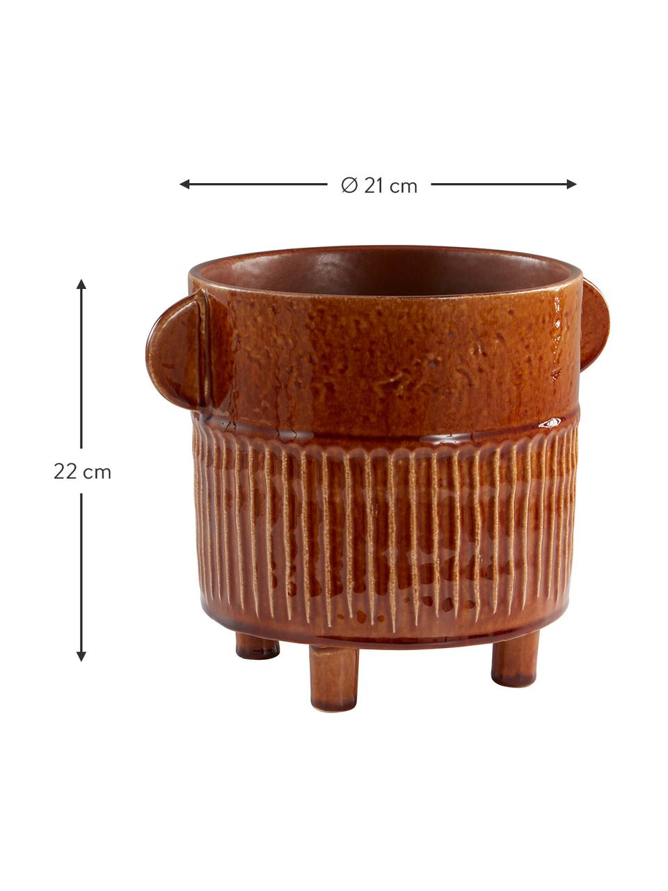 Ręcznie wykonana osłonka na doniczkę z ceramiki Ernie, Ceramika szkliwiona, Brązowy, Ø 21 x W 22 cm