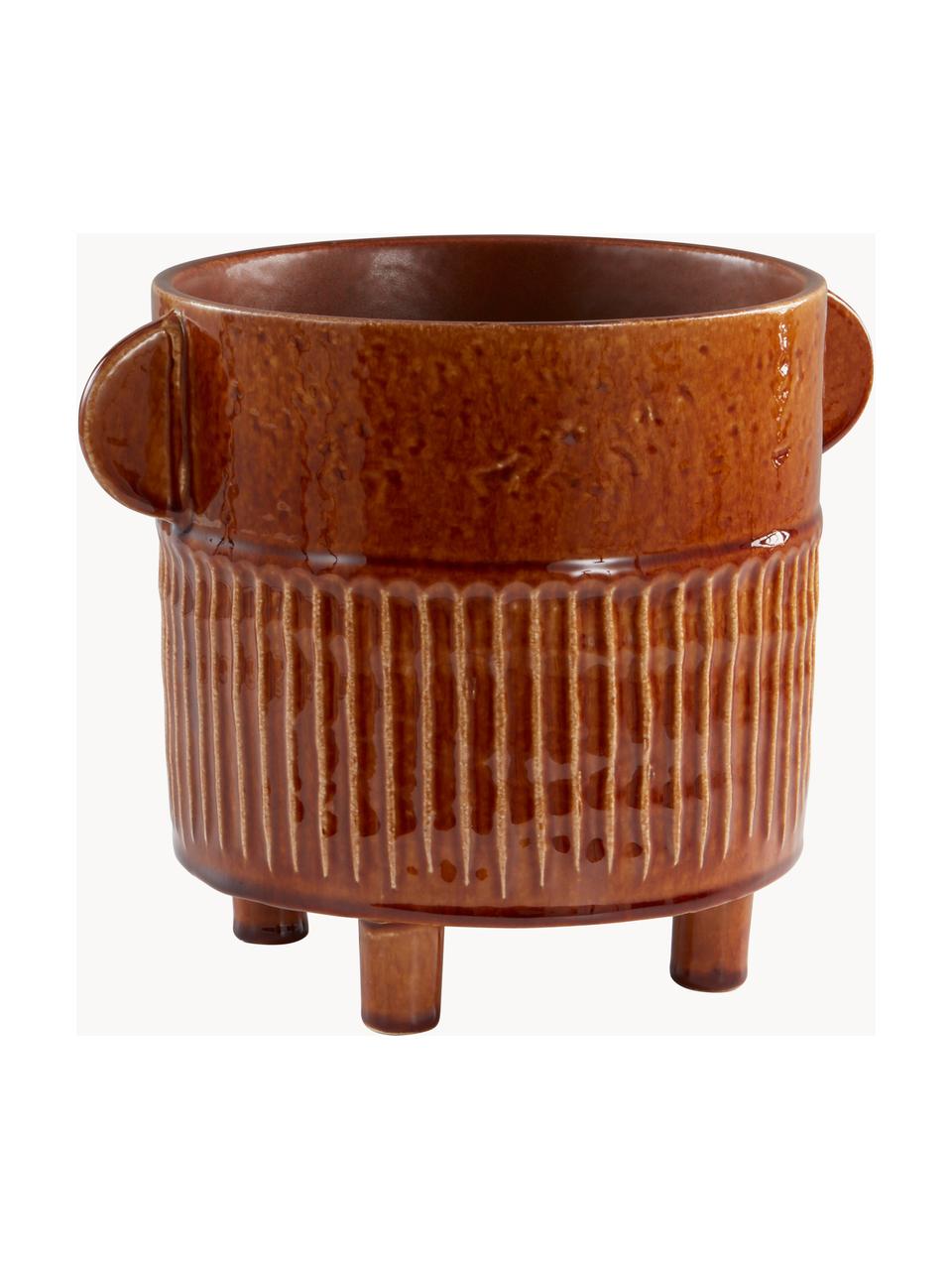 Cache-pot artisanal céramique Ernie, Céramique, émail, Brun, Ø 21 x haut. 22 cm