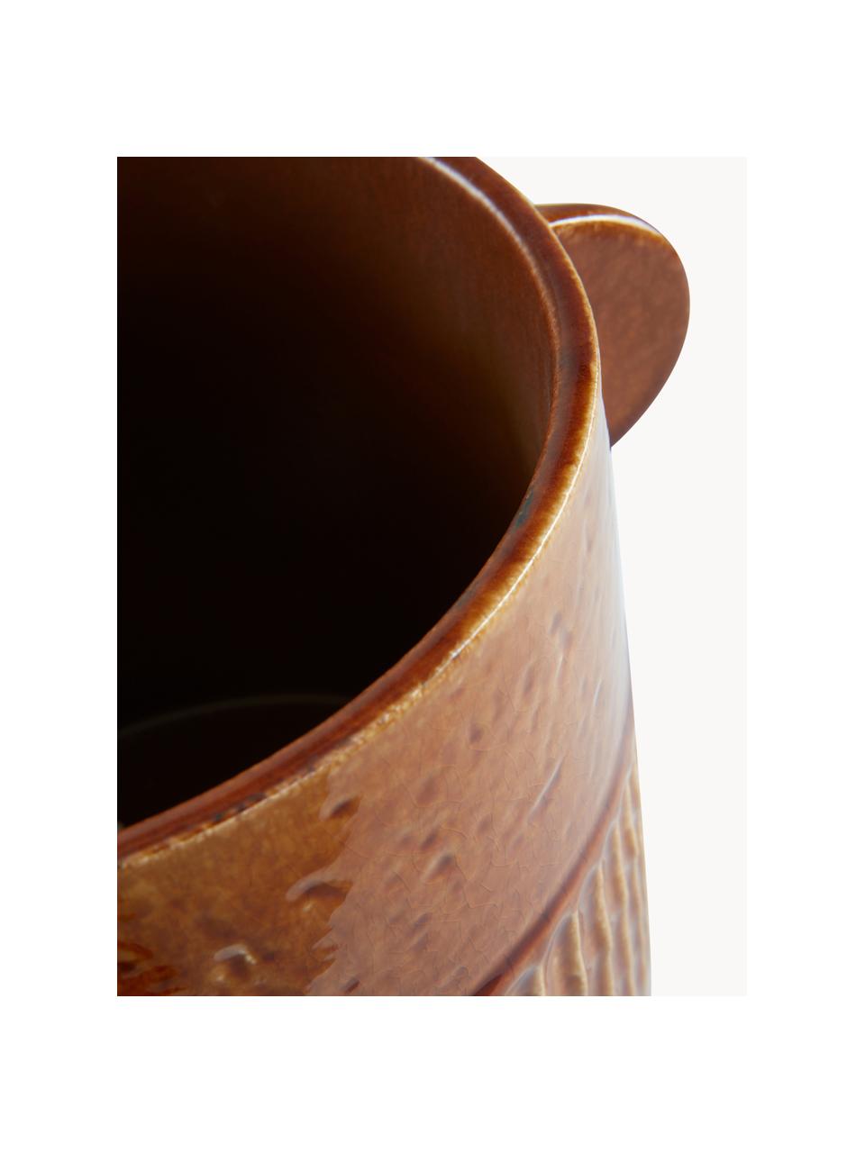 Ručně vyrobený keramický obal na květináč Ernie, Glazovaná keramika, Hnědá, Ø 21 cm, V 22 cm