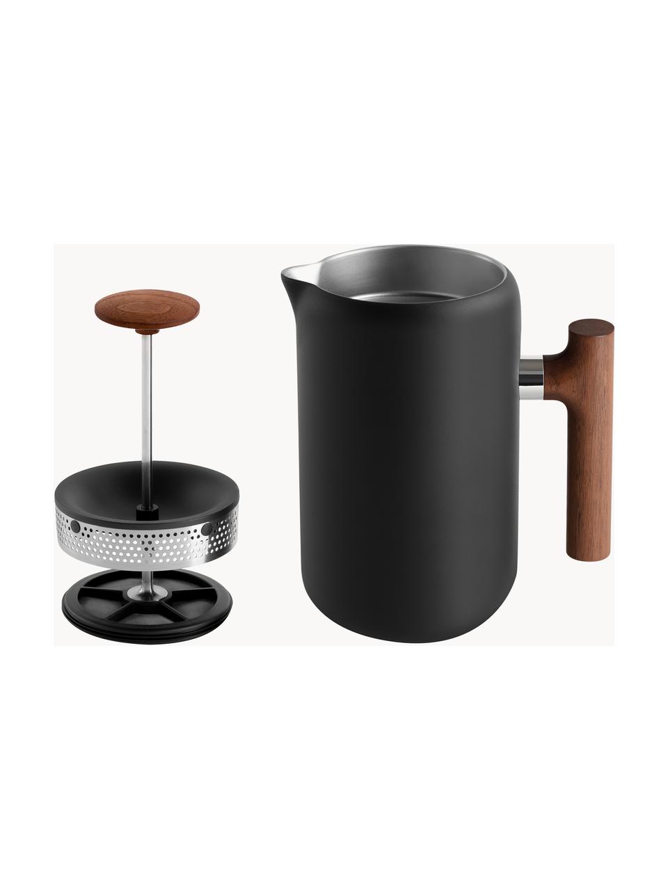 French press konvice na kávu Clara, Matná černá, tmavé dřevo, Š 17 cm, V 20 cm