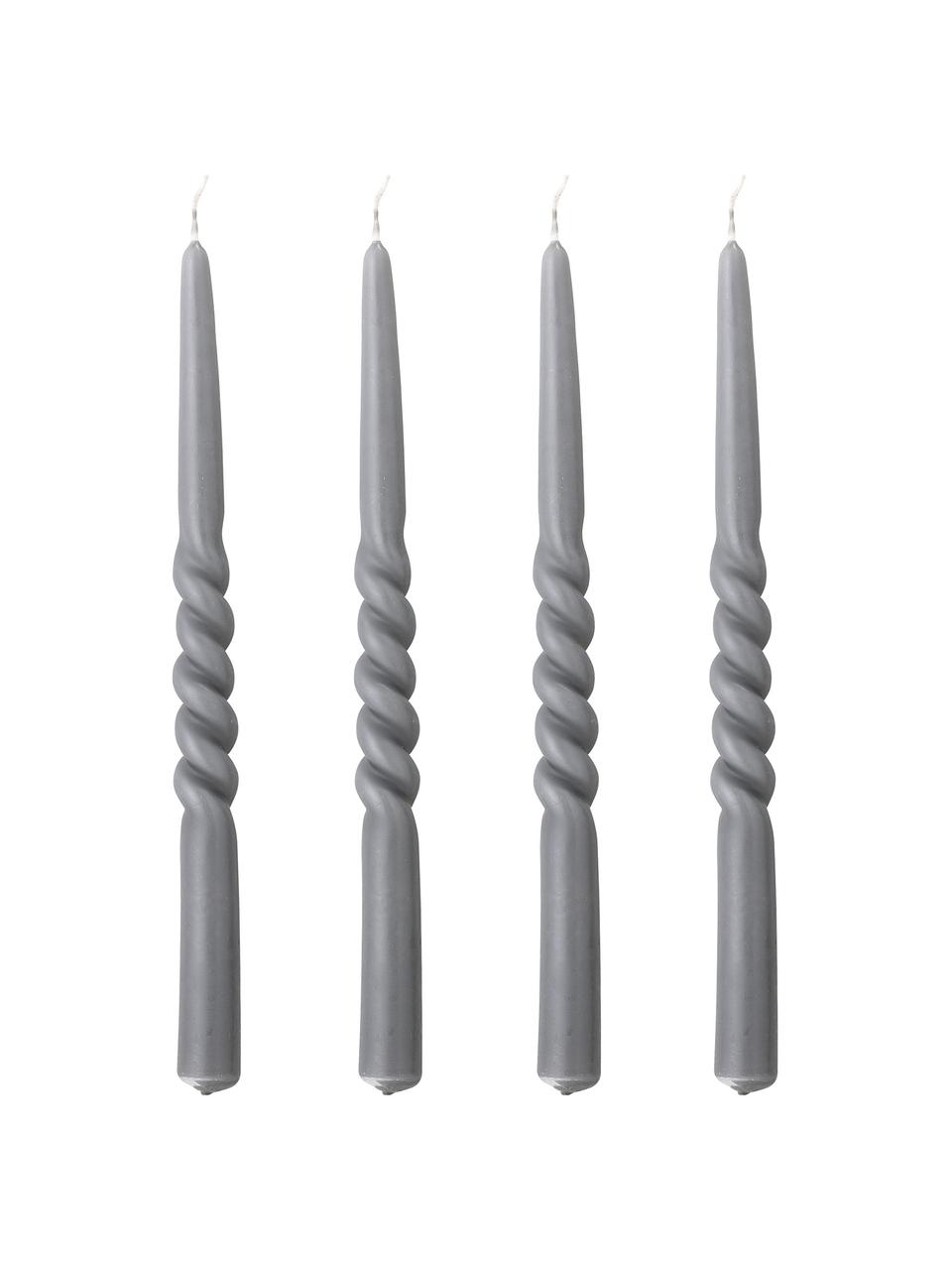 Dlhá sviečka Twisting, 4 ks, Vosk, Sivá, Ø 2 x V 30 cm