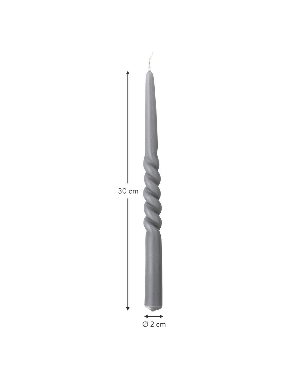 Stabkerzen Twisting, 4 Stück, Wachs, Grau, Ø 2 x H 30 cm