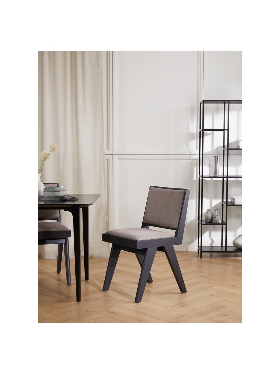 Chaise en bois rembourrée Sissi, Tissu taupe, noir, larg. 46 x prof. 56 cm