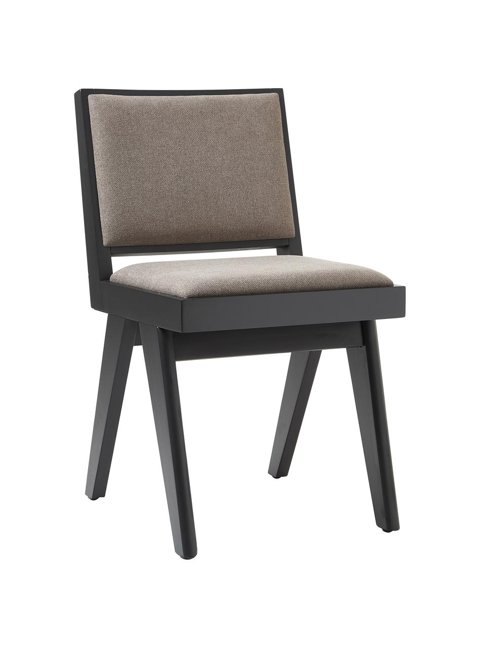 Chaise en bois rembourrée Sissi, Tissu taupe, noir, larg. 46 x prof. 56 cm