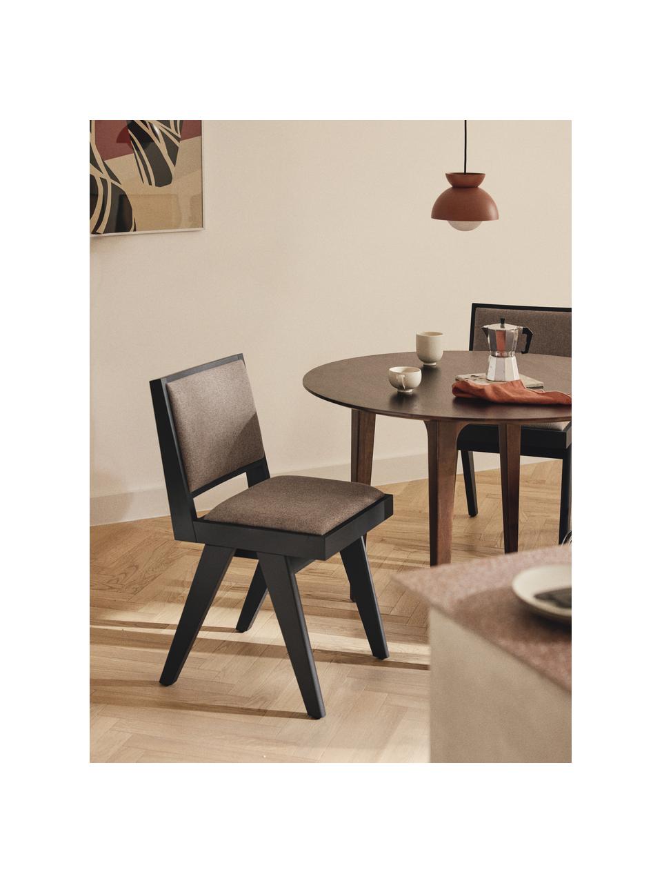 Silla de madera Sissi, Tapizado: 100% poliéster Alta resis, Estructura: madera de roble maciza, Asiento: contrachapado de madera d, Tejido greige, negro, An 46 x F 56 cm