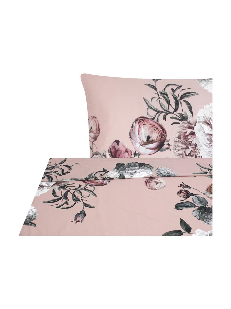 Drap plat en satin de coton Blossom, Rose, 180 x 300 cm