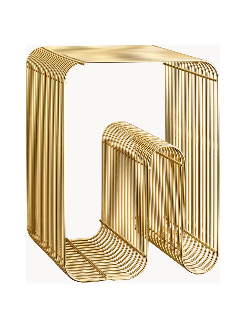 Metall-Beistelltisch Curva mit Magazinhalter, Metall, beschichtet, Goldfarben, B 32 x H 43 cm