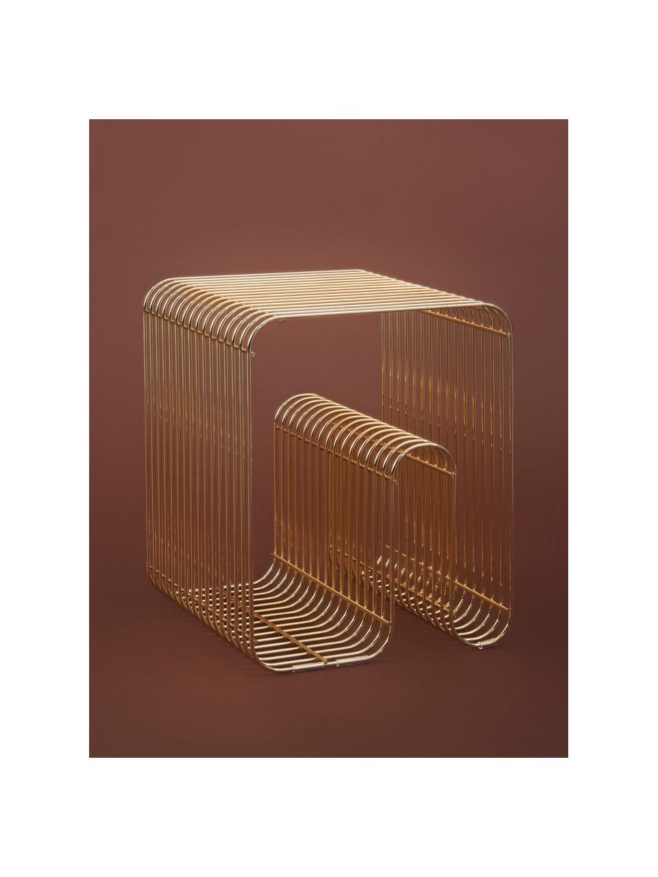 Metalen bijzettafel Curva met tijdschriftenhouder, Gecoat metaal, Goudkleurig, B 32 x H 43 cm